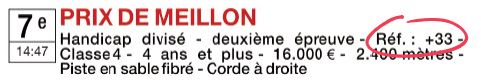 Exemple de référence dans une course de galop sur Paris-Turf