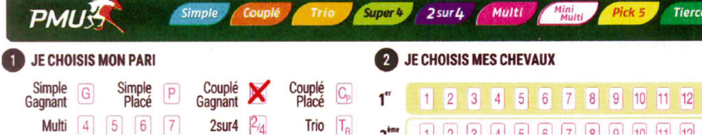 Ticket de PMU pour jouer un Couplé gagnant